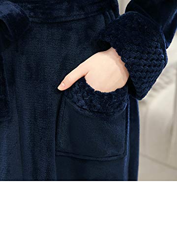 PUTUO Albornoz para Mujer Bata de Baño, Largo Albornoz Microfibra Mujer (Marino, S/M)