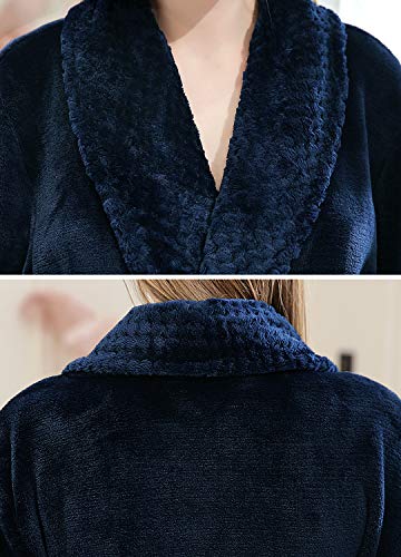 PUTUO Albornoz para Mujer Bata de Baño, Largo Albornoz Microfibra Mujer (Marino, S/M)