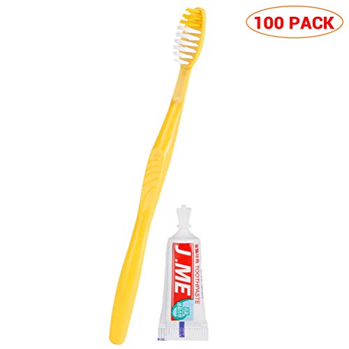 Pywee Juego de 100 cepillos de Dientes Desechables con Juego de Pasta de Dientes. Set de Limpieza Dental portátil