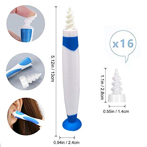 Q-Grips Limpia Oídos, kit limpiador para oídos, Limpiador de Cera de Oídos con Punta Suave en Espiral y 16 Puntas Remplazables de Silicona lavables Para la Higiene, Apto Para todas las Familias(azul)