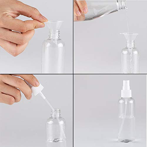 Q-WOOFF Bote Spray Botellas, botella de spray de niebla de 8 paquetes de 50 ml con embudos de 4 piezas, atomizador para tónico facial/líquidos de limpieza/alcohol/desinfectante