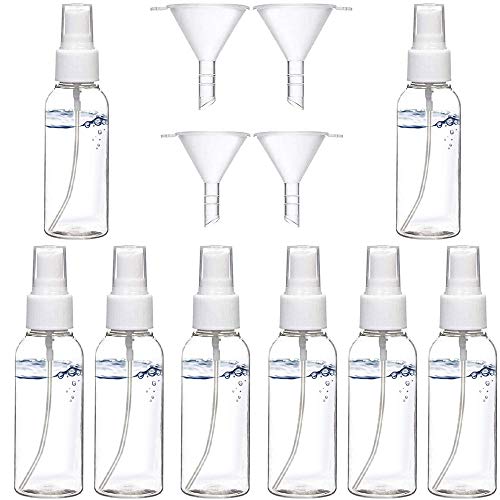 Q-WOOFF Bote Spray Botellas, botella de spray de niebla de 8 paquetes de 50 ml con embudos de 4 piezas, atomizador para tónico facial/líquidos de limpieza/alcohol/desinfectante