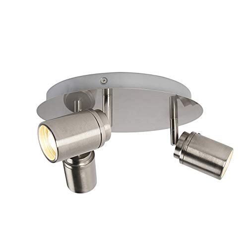 QAZQA Plafón moderno acero 3 luces IP44 - DUCHA Acero Redonda Adecuado para LED Max. 3 x 35 Watt
