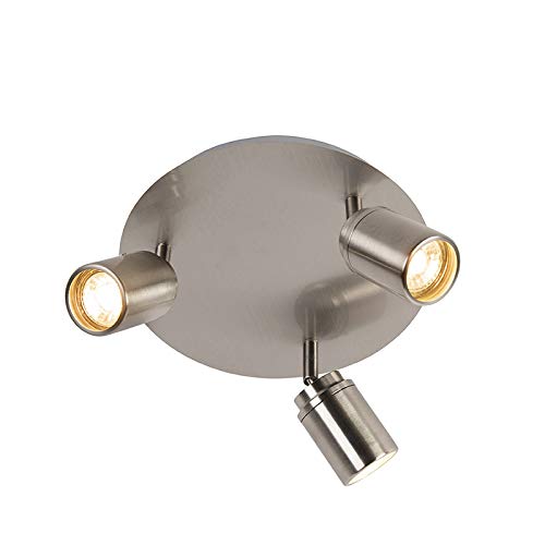 QAZQA Plafón moderno acero 3 luces IP44 - DUCHA Acero Redonda Adecuado para LED Max. 3 x 35 Watt