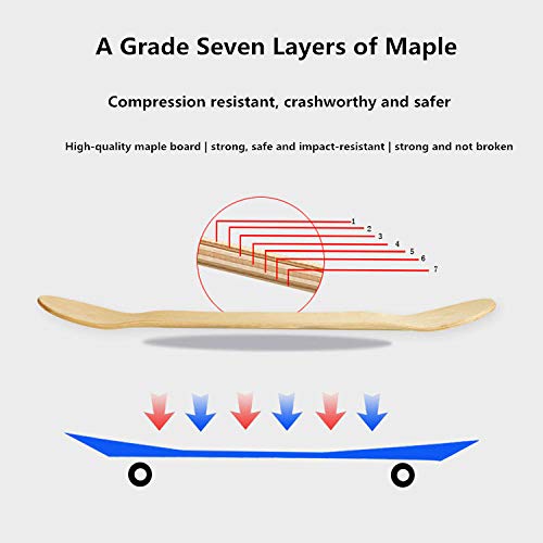 QAZXS Patinetas Completas 31 x 8 Pulgadas Longboard para niños Adolescentes y Adultos Principiantes Adolescentes Regalo 8 Capas Arce Canadiense Double Kick Deck-MN4
