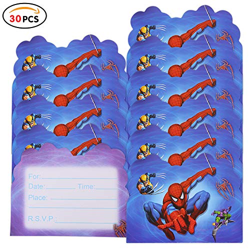 Qemsele Invitaciones para Niños, 30 Inglés Tarjetas de Invitación con Sobres para infantile Chicas Fiesta de Cumpleaños Baby Shower Decoraciones Suministros de Fiesta (Spiderman)