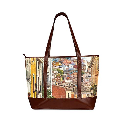 QIAOLII Coloridos edificios de las calles de España Cuenca Town Llevar bolso de hombro Bolso para niñas Bolsos de mujer impresos de gran capacidad con cremallera Asa superior