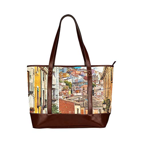 QIAOLII Coloridos edificios de las calles de España Cuenca Town Llevar bolso de hombro Bolso para niñas Bolsos de mujer impresos de gran capacidad con cremallera Asa superior