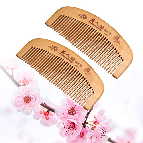 QiCheng＆LYS Peine de madera, dentado ancho y dentado fino, apto para mujeres (12 cm)