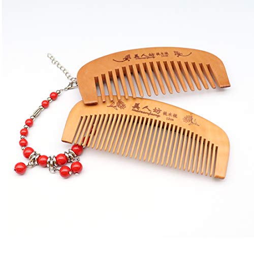 QiCheng＆LYS Peine de madera, dentado ancho y dentado fino, apto para mujeres (12 cm)
