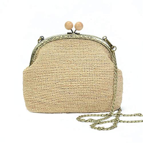 Qiming Bolso De Paja Tejida En Rattan Todo-fósforo Tejidas a Mano de la Manera Diagonal de Paja Tejida Bolsa de Mar País Bolso Estilo Tejiendo Paja (Color : True Color, Size : S)