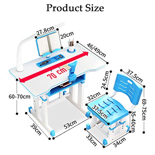 QINGMM Escritorio para niños Ajustable en Altura, Escritorio de Escritura para Estudiantes de Escuela de diseño ergonómico, con luz LED, Soporte de Lectura, Corrector de Postura sentada,70x46cm