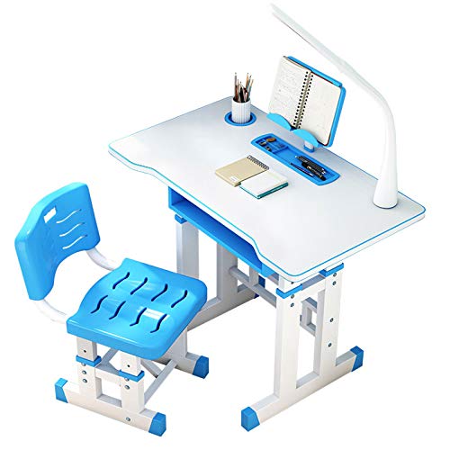 QINGMM Escritorio para niños Ajustable en Altura, Escritorio de Escritura para Estudiantes de Escuela de diseño ergonómico, con luz LED, Soporte de Lectura, Corrector de Postura sentada,70x46cm
