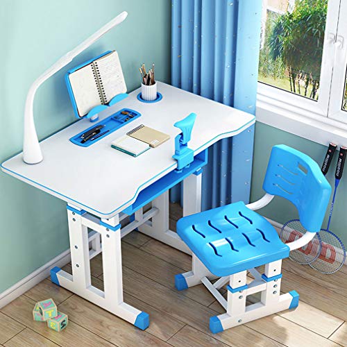 QINGMM Escritorio para niños Ajustable en Altura, Escritorio de Escritura para Estudiantes de Escuela de diseño ergonómico, con luz LED, Soporte de Lectura, Corrector de Postura sentada,70x46cm