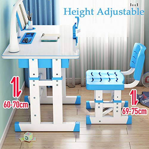 QINGMM Juego de Silla y Escritorio Escolar para niños, Altura Ajustable, Mesa de Estudio para niños, con lámpara de protección Ocular LED para Estudiantes,70x46cm
