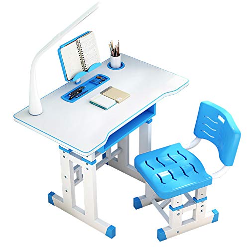 QINGMM Juego de Silla y Escritorio Escolar para niños, Altura Ajustable, Mesa de Estudio para niños, con lámpara de protección Ocular LED para Estudiantes,70x46cm