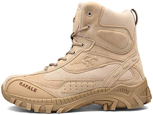 QJRRX Hombres Ejército Militar Táctico Deportes al Aire Libre Camping Senderismo Trabajo de Combate Cordones Transpirable Alto Top Cremallera Lateral Desierto Zapatos 39-46