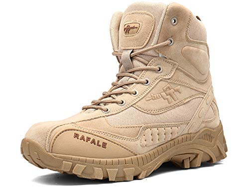 QJRRX Hombres Ejército Militar Táctico Deportes al Aire Libre Camping Senderismo Trabajo de Combate Cordones Transpirable Alto Top Cremallera Lateral Desierto Zapatos 39-46