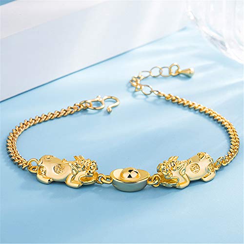 QKL Pulsera De Oro De Imitación De Oro De 24 Quilates para Mujer, Pulsera De Transferencia De Lingote Valiente