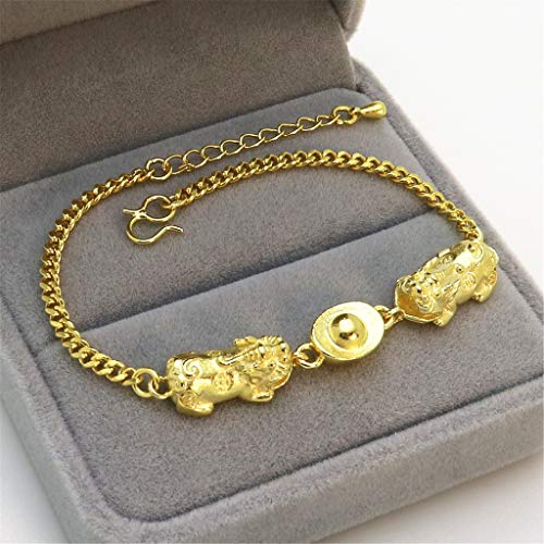 QKL Pulsera De Oro De Imitación De Oro De 24 Quilates para Mujer, Pulsera De Transferencia De Lingote Valiente