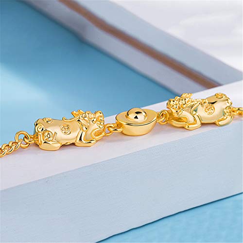QKL Pulsera De Oro De Imitación De Oro De 24 Quilates para Mujer, Pulsera De Transferencia De Lingote Valiente