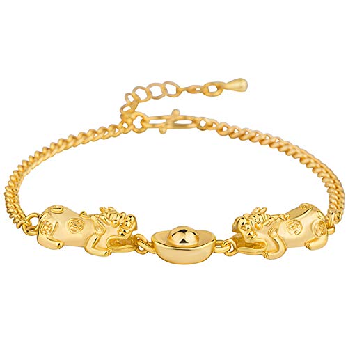 QKL Pulsera De Oro De Imitación De Oro De 24 Quilates para Mujer, Pulsera De Transferencia De Lingote Valiente
