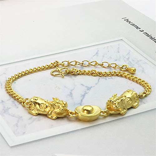 QKL Pulsera De Oro De Imitación De Oro De 24 Quilates para Mujer, Pulsera De Transferencia De Lingote Valiente