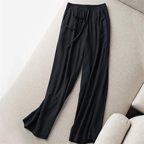 QMGLBG Nuevos Pantalones Holgados de Pierna Ancha de Gran tamaño para Mujer, Pantalones de Lino de algodón Rectos Casuales, Pantalones para Mujer, Ropa de Calle, Pantalones de Cintura Alta