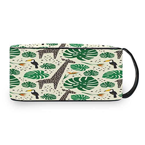 QMIN - Neceser portátil con diseño de Hojas de Palma, Jirafa, Bolsa de Viaje, multifunción, Bolsa de Maquillaje, Bolsa de Almacenamiento para niños, niñas, Mujeres, Hombres