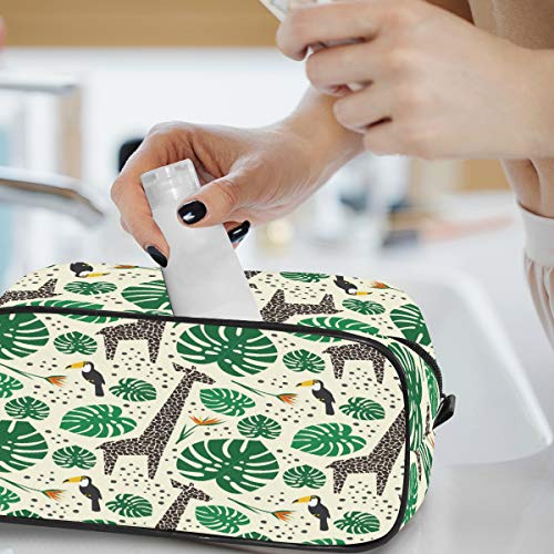 QMIN - Neceser portátil con diseño de Hojas de Palma, Jirafa, Bolsa de Viaje, multifunción, Bolsa de Maquillaje, Bolsa de Almacenamiento para niños, niñas, Mujeres, Hombres