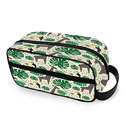 QMIN - Neceser portátil con diseño de Hojas de Palma, Jirafa, Bolsa de Viaje, multifunción, Bolsa de Maquillaje, Bolsa de Almacenamiento para niños, niñas, Mujeres, Hombres