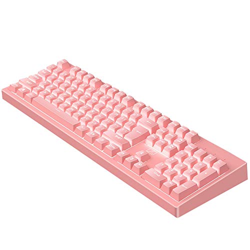 QOUP Gaming Keyboard mecánica, Wired Keyboard 104 Teclas 26 Teclas No Hay conflicto PBT mecánica sensación de Juego USB para Juegos y mecanografía,Rosado