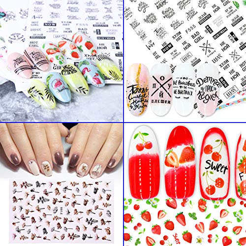 Qpout 1200 + Diseños Calcomanías de Uñas Surtidas, Flor Animal Fruta Sirena Pegatinas de Arte de Uñas 3D Consejos de Uñas Autoadhesivas Decoraciones de Manicura para Mujeres Niñas Niños, Salón Hogar