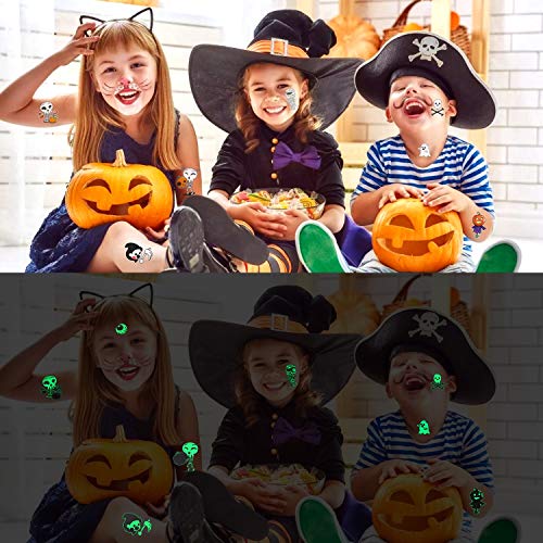 Qpout 137pcs Glow in Dark Halloween Tatuajes Temporales, Tatuajes Luminosos Halloween Tatuajes Impermeables Calabazas Monstruos para Niños Trick or Treat Party Bag Fillers