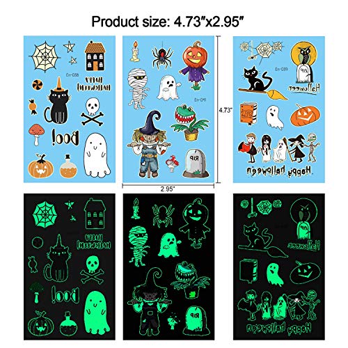 Qpout 137pcs Glow in Dark Halloween Tatuajes Temporales, Tatuajes Luminosos Halloween Tatuajes Impermeables Calabazas Monstruos para Niños Trick or Treat Party Bag Fillers
