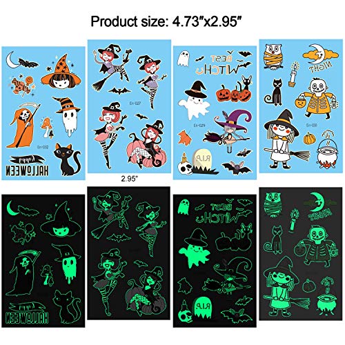 Qpout 137pcs Glow in Dark Halloween Tatuajes Temporales, Tatuajes Luminosos Halloween Tatuajes Impermeables Calabazas Monstruos para Niños Trick or Treat Party Bag Fillers