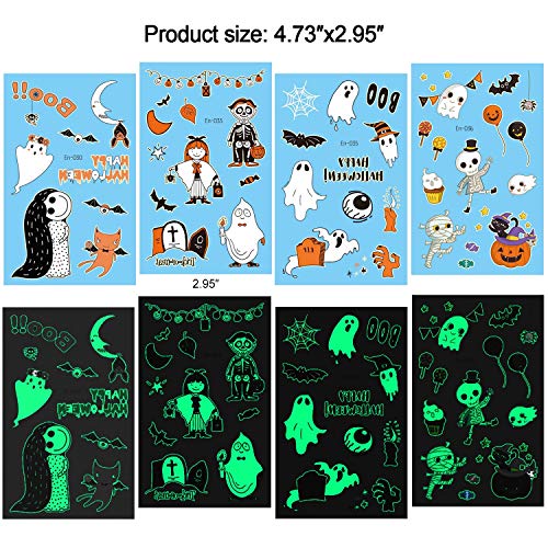 Qpout 137pcs Glow in Dark Halloween Tatuajes Temporales, Tatuajes Luminosos Halloween Tatuajes Impermeables Calabazas Monstruos para Niños Trick or Treat Party Bag Fillers