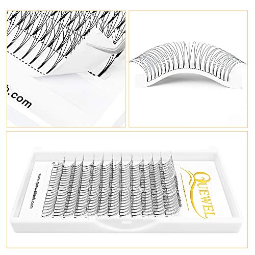 Quewel - Extensión de pestañas 3D de base corta para ventiladores de volumen ruso prefabricados