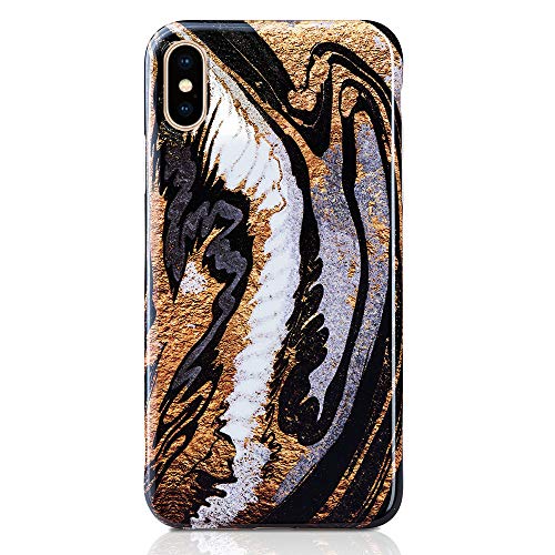 Qult Carcasa para Móvil Compatible con iPhone X, iPhone XS Funda marmol Negro Silicona Flexible Bumper Teléfono Caso para iPhone X, XS Marble Black