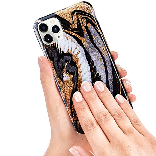 Qult Carcasa para Móvil Compatible con iPhone X, iPhone XS Funda marmol Negro Silicona Flexible Bumper Teléfono Caso para iPhone X, XS Marble Black