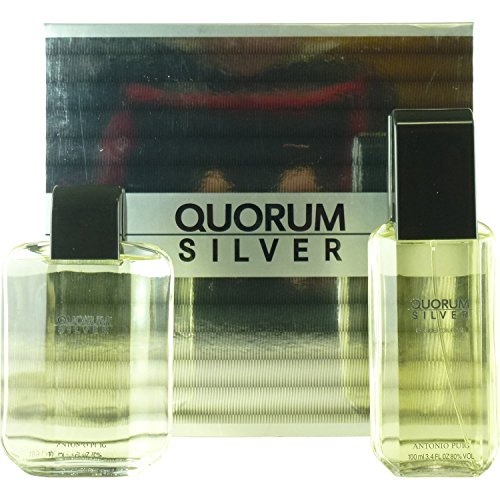 Quorum Silver De Antonio Puig Para Hombres 2 Pza. Set De Regalo (Eau De Toilette Vaporizador 3.4 Oz + Loción Después Del Afeitado 3.4 Oz)