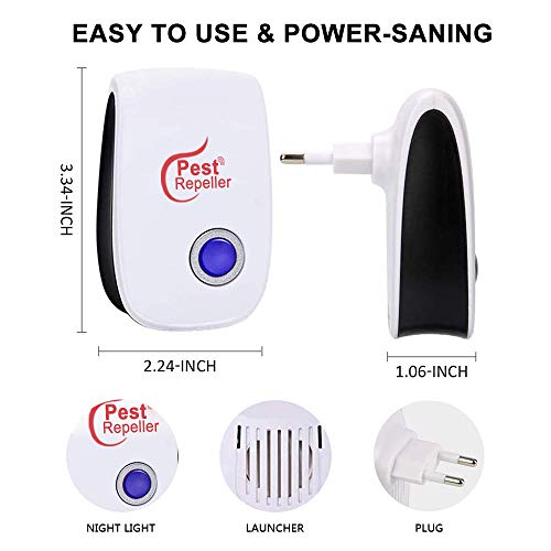 QUTAII Repelente Ultrasónico de Plagas, 6 Piezas Nuevo Repelente Ultrasónico Mosquitos, Interiores Anti Cucarachas, Moscas, Mosquitos, Ratones, Arañas,100% Inofensivo para Mascotas y Humanos (6)