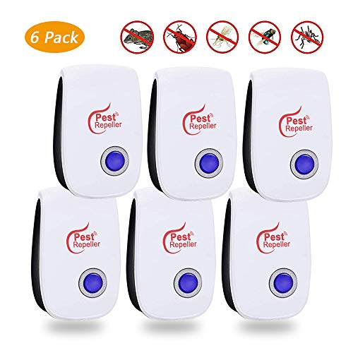 QUTAII Repelente Ultrasónico de Plagas, 6 Piezas Nuevo Repelente Ultrasónico Mosquitos, Interiores Anti Cucarachas, Moscas, Mosquitos, Ratones, Arañas,100% Inofensivo para Mascotas y Humanos (6)