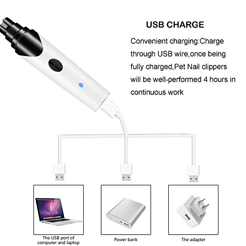 Qw1et Lima de Uñas Eléctrica para Mascotas, Amoladora del Clavo Recargable y de Bajo Ruido para Perros y Gatos, Dos Grados Velocidad Variable con Cable USB