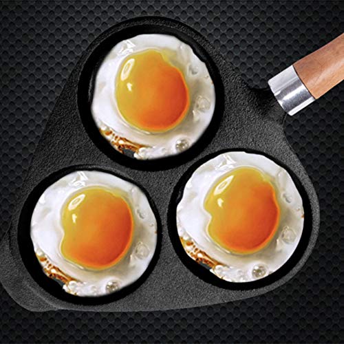 QWH Huevo Hamburguesa Huevo Frito Olla Panqueque con Tortilla De Hierro Fundido De 3 Moldes, Negro