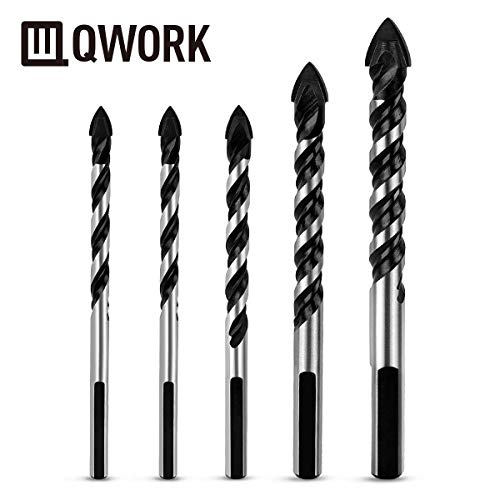QWORK Juego de brocas con punta de carburo de tungsteno para azulejos, hormigón, ladrillo, vidrio, plástico y madera, 6 , 8 , 10 y 12 mm
