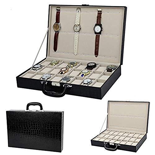 QXYAmj Cajas para Joyas De Mano 24 la Red de Reloj Modelo de cocodrilo Caja de Gama Alta de la PU del Cuero del Reloj Display Box Textura del Metal Palabra Bloqueo Caja de Almacenamiento