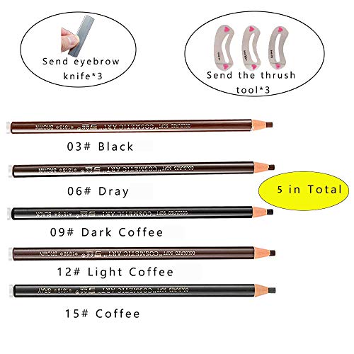 QYSHH Augenbrauenstift-Set, Long-Brow Eyebrow, Make-up Pen, Wasserdichte Augenbraue Bleistift für Microblading Peel Off Pull Cord Abziehstifte, 5 Farben (10 Stück)
