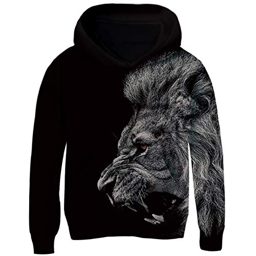 RAISEVERN Sudadera Deportiva Unisex con Estampado 3D Realista Sudaderas con Capucha con Potente león para niños Niñas