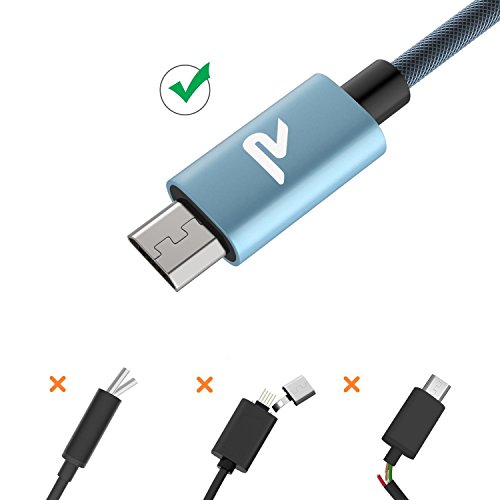 Rampow Cable Micro USB 2,4A Carga Rápida [2-Pack] -Garantía De Por Vida- Nylón Trenzado Cable USB Compatible con Android, Samsung Galaxy, Kindle, Sony, Nexus, Motorola y más -1M Azul